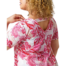 Roman Curve Paisley Back Bar Stretch Top - Pink