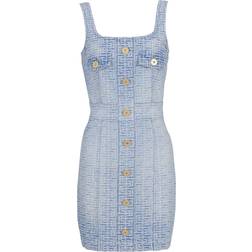 Balmain Monogrammed Short Denim Dress - Blue