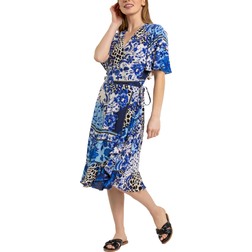 Roman Petite Floral Contrast Print Wrap Dress - Blue