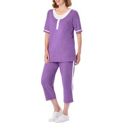 Woman Within Contrast Stripe Capri Set Plus Size - Pretty Violet