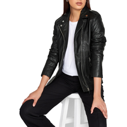 LTS Women's Tall Leather Biker Jacket - Black