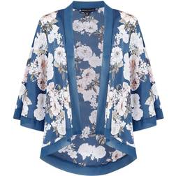 MELA Floral Satin Short Kimono - Blue