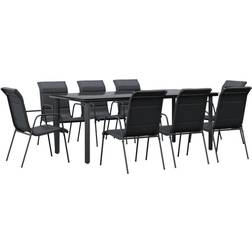 vidaXL Para Jardín 9 Piezas Acero Y Textilene Negro Juego de comedor de patio, 1 Mesa incl. 8 Sillas