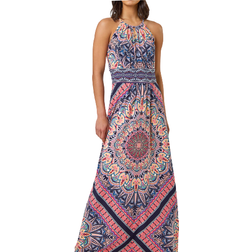 Roman Boho Print Halterneck Maxi Dress - Coral