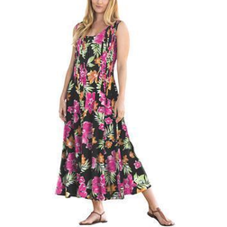 Woman Within Pintucked Sleeveless Dress - Black Multi Fun Floral