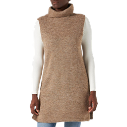 Pieces Women's Pcellen Roll Neck Long Knit Vest - Fossil