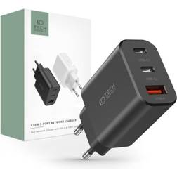 Tech-Protect Network 30W Vægoplader m. 2 x USB-C & 1 x USB-A Sort