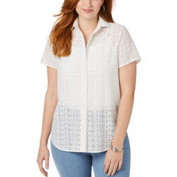 Jessica London Women's Eyelet Short Sleeve Shirt - White