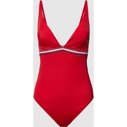 Tommy Hilfiger Plunge One Piece Swimsuit - Red