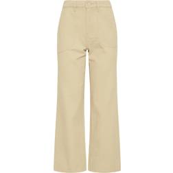 LTS Twill Wide Leg Cropped Trousers - Cream