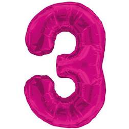 Unique 3 Pink 34" Numeral Balloon