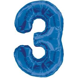 Unique 3 Blue 34" Numeral Balloon