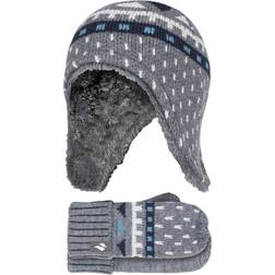 Heat Holders Pebble Melange Boys Outdoor Thermal Faux Fur Bobble & Mittens