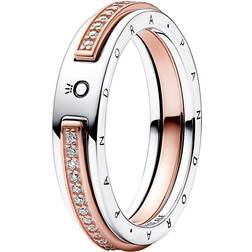 Pandora Signature Logo & Pavé Ring - Silver/ Rose Gold/Transparent