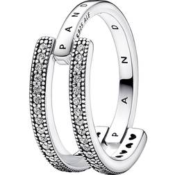 Pandora Signature Logo & Pavé Double Band Ring - Silver/Transparent