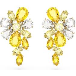 Swarovski Gema drop earrings, Mixed cuts, Flower, Yellow, Gold-tone plated