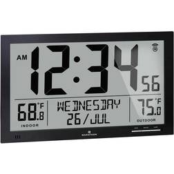 Marathon Clock Slim Atomic Full Calendar Indoor Outdoor Temperature Black Black