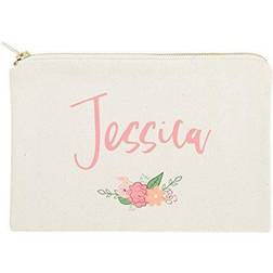 The Cotton and Canvas Company Makeup Bags 704907522527 White & Pink Floral Personalized Cosmetic Bag