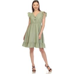White Mark Women's Ruffle Sleeve Knee-Length Dress Sage Sage