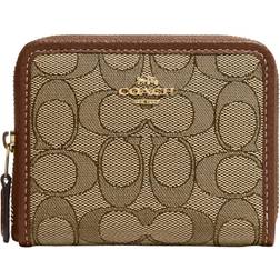 Coach Small Zip Around Wallet In Signature Jacquard - Im/Khaki/Saddle Multi