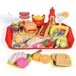 40 Pcs Pretend Play Fast Food Meal Set, Beige Over