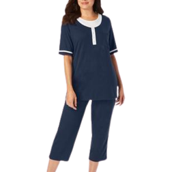 Woman Within Contrast Stripe Capri Set Plus Size - Navy