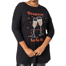 Roman Curve Christmas Slogan Jersey Top - Black