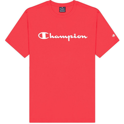 Champion Cotton Crew-Neck T-shirt with Logo Lettering - Dark Pink