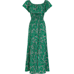 MELA Ditsy Print Bardot Dipped Hem Dress - Green