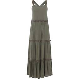 Roman Tiered Lace Trim Maxi Dress - Khaki