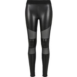 Urban Classics Tech Mesh Faux Leather Leggings - Black