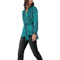 Roman Animal Print Tunic Satin Shirt - Green