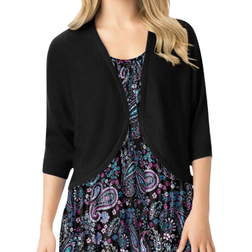 Woman Within Rib Trim Cardigan Shrug - Black