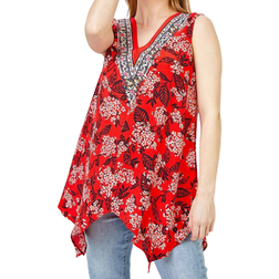Roman Petite Floral Print Hanky Hem Top - Red
