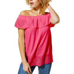 Roman Broderie Detail Bardot Top - Fuchsia