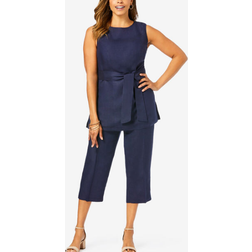 Jessica London Linen Blend Capri Set - Navy