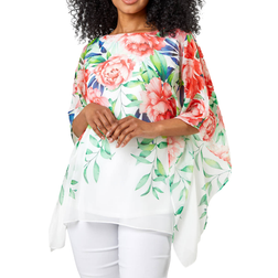 Roman Petite Floral Print Cold Shoulder Top - Coral