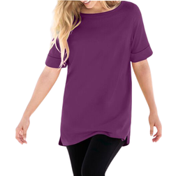 Woman Within Perfect Cuffed Elbow-Sleeve Boat-Neck Tee - Plum Purple