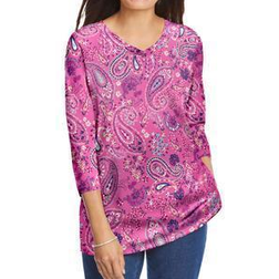 Woman Within Perfect Printed Three-Quarter Sleeve V-Neck Tee - Peony Petal Paisley