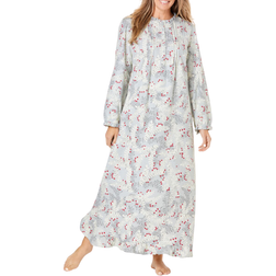 Long Flannel Nightgown - Pearl Grey Holiday Holly