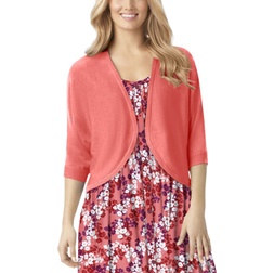 Woman Within Rib Trim Cardigan Shrug - Sweet Coral