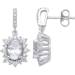 Jewelco London Silver oval cz sunshine cluster solitaire drop earrings