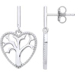 Jewelco London Silver love heart tree of life drop earrings