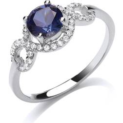 Jewelco London Silver blue cz shoulder-set infinity solitaire engagement ring