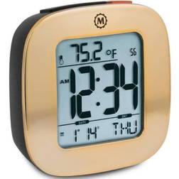 Marathon Clock Compact Alarm Temperature & Date Gold Black