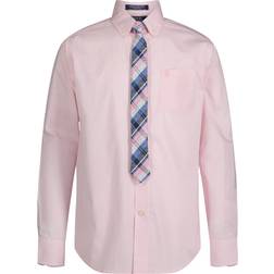 Izod light pink boys two tone gingham shirt & tie 2-pack