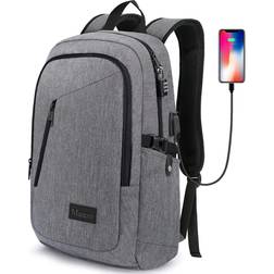 Mancro 15.6" college school bookbag usb charging port & lock laptop backpack travel