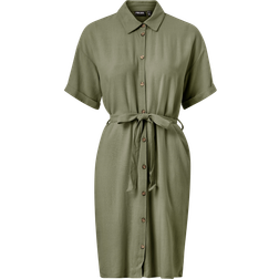 Pieces Skjortklänning pcVinsty SS Linen Shirt Dress Grön