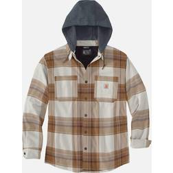 Carhartt Men's Mens Flannel Sherpa Lined Hooded Shirt Jacket Brown