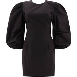 Ganni Long Sleeve Cotton Poplin Open Back Mini Dress in Black Women's